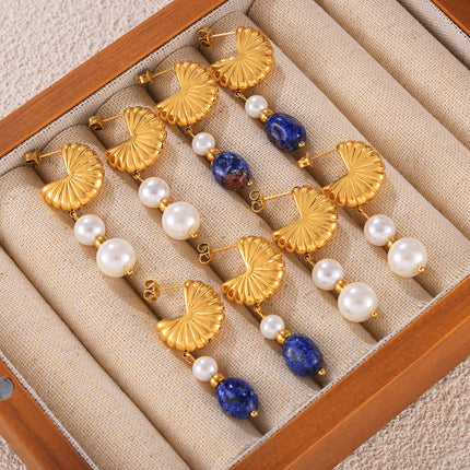 Tassel Artificial Pearl Natural Stone Earrings Retro Temperament