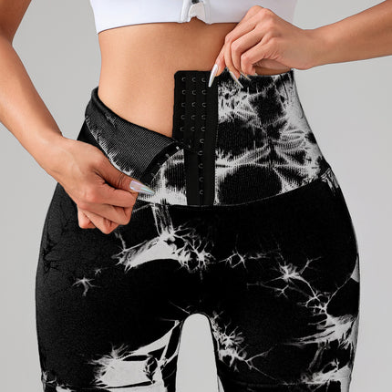 Tie Dye Button Everyday Wear Spring Summer Sports Shorts, High Waist Butt Lift Tie Dye Shorts, Women's Summer Yoga Wear Fitness Shorts Running Sports Fitness Yoga Shorts