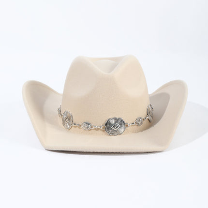 Autumn And Winter Fashion Western Cowboy Hat Alloy Accessories Broad-brimmed Hat European And American Style Curling