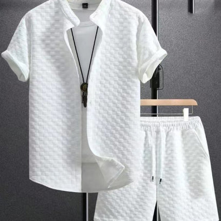 Jacquard Black And White Solid Color Suit Short Sleeve
