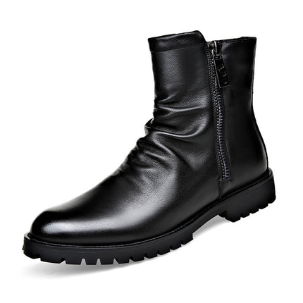 Autumn And Winter British Style Men's Leather Boots High-top Zipper Martin Boots