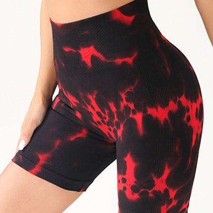 High Waist Tummy Control Yoga Shorts For Women, Tie-Dye Ruched Booty Lifting Workout Fitness Shorts, Hip Lifting Sports Activewear, Gym Exercise Running Shorts