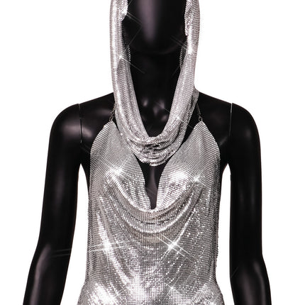 Back Slit Metal Sequins Top Scarf Two-piece Set