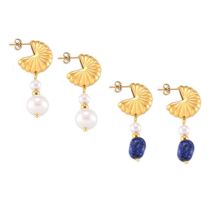 Tassel Artificial Pearl Natural Stone Earrings Retro Temperament