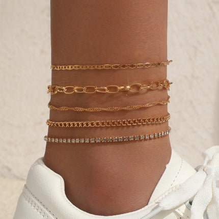 Simple Graceful Metal Chain Retro Creative Snake Chain Anklet Five-piece Set