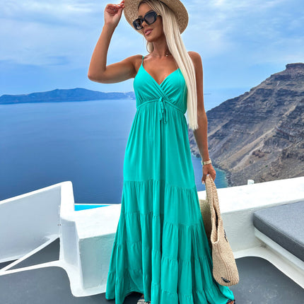 Women's Multi-color Casual Fashion V-neck Dress With Suspenders