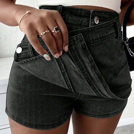 Grunge Punk Street New Vintage Stretchy Overlap Waist Wrap Asymmetric Hem A-Line Skinny Denim Skorts Halloween Clothes Jeans