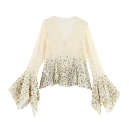 Spring And Summer Ethnic Style Floral Printed Silk Printed Shirt