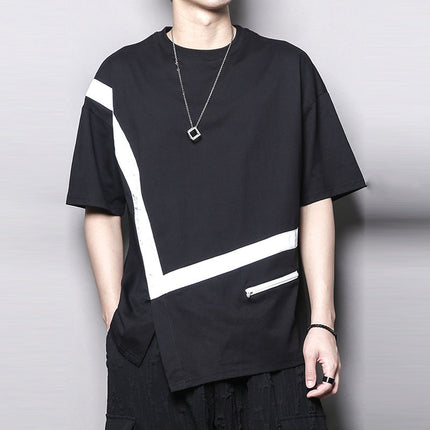 Men's Loose Irregular Stitching Casual Short Sleeves