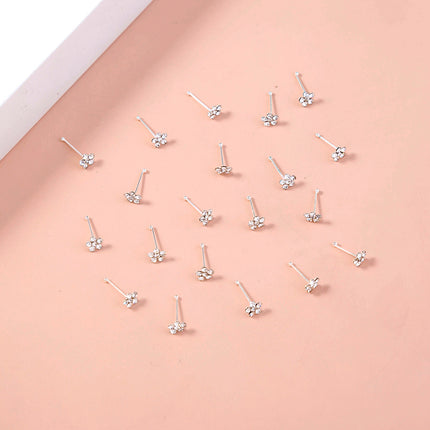 20/set of classic diamond studded white piercing nose ring studs set