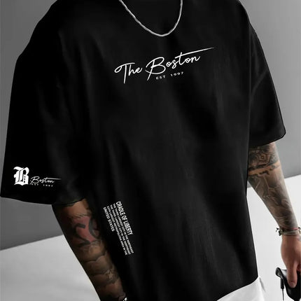 New Men's Round Neck Loose Casual Letter Short Sleeve