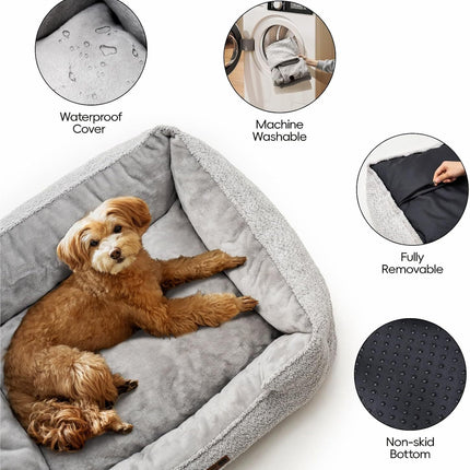 MEWOOFUN Medium Dog Bed - 31.5x23.6x9.5 Inch Washable Rectangle Pet Bed With Warming & Calming Features, Anti-Slip Bottom For Puppies