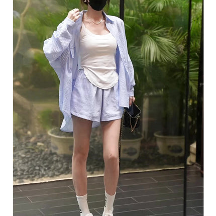 Western Style Striped Sun Protection Shirt Two-piece Suit