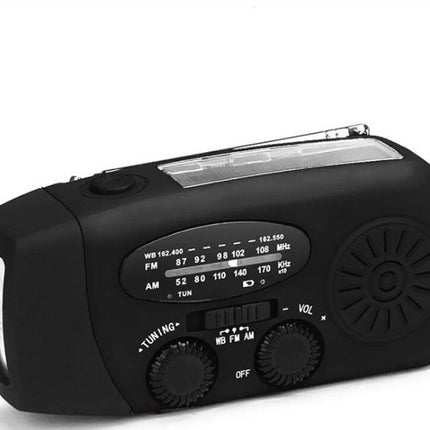 Solar hand crank USB charging radio flashlight