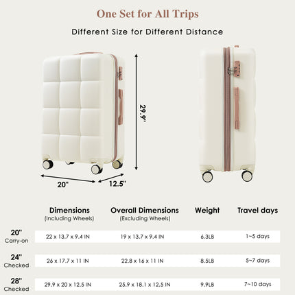 4-piece Suitcase Set With USB Port, Expandable ABS Durable Suitcase With Travel Bag, Cup Holder, With Spinner Wheels, Beige