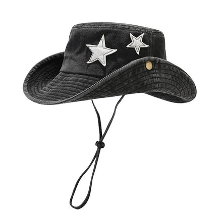 Western Denim Wind Pentagram Washed Old Mountaineering Sun Hat