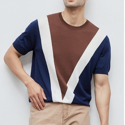 CoolKnit Breathable Contrast Color Short Sleeve Knitted T-Shirt