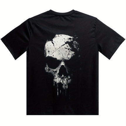 A Novel And Cool Top For Men To Wear Outdoors In Summer, Featuring A 3D Digital Shattered Skull Pattern And A Round Neck Short Sleeved T-shirt