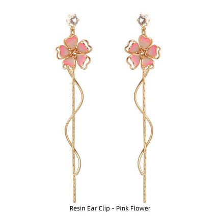 Japanese Sakura Fairy Temperament Tassel Spiral Chain Earrings Girl