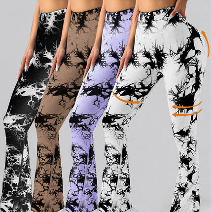 4 Pack Flared Yoga Leggings For Women High Waisted Tie-dye Print Butt Lifting Stretch Sports Workout Bodybuilding Pants, Seamless High Waisted Bootcut Yoga Leggings