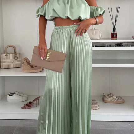 Women's Fashion Satin Tube Top Wide Leg Pants Suit