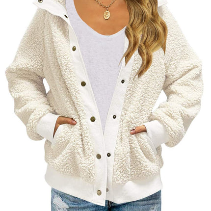Winter Long Sleeve Button Sherpa Jacket Coat Pockets