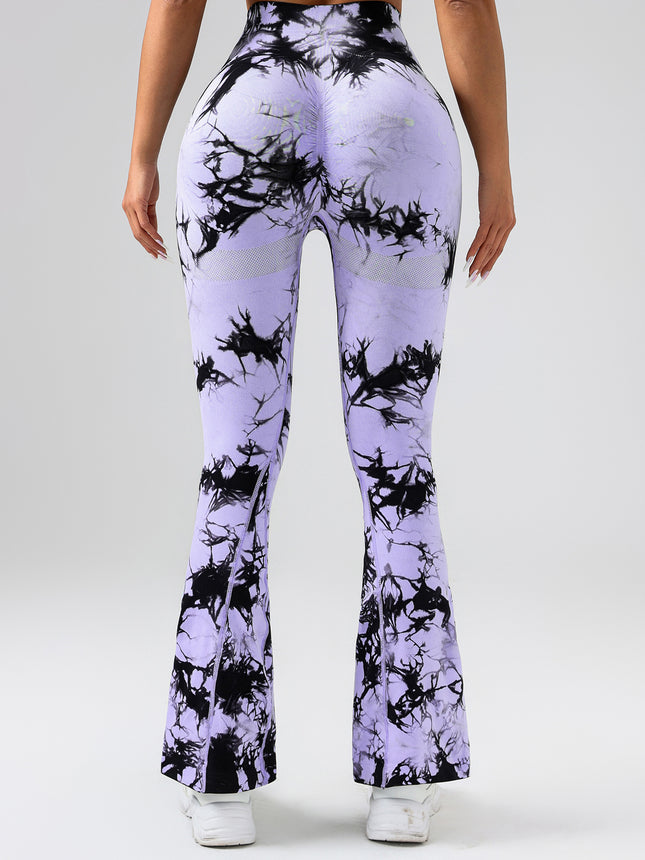 High-Waist Tummy Control Flare Yoga Pants For Women, Tie-Dye Stretch Slimming Bootcut Workout Pants, Fitness & Sports Activewear