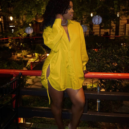 European And American Women's Clothing Sexy Long-sleeved Shirt Dress Crimp Loose Autumn