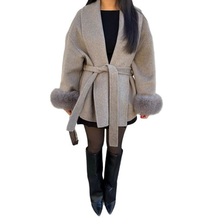 Furry Sleeves Overcoat Long Coat