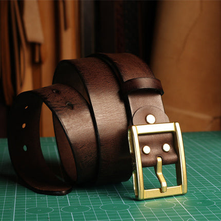 Cargo Jeans Belt Vintage Men's First Layer Cowhide Vegetable
