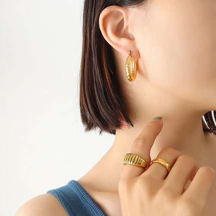 Unisex Style Geometric Refined Grace Titanium Steel Gold-plated U-shaped Wheat Earrings