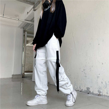 Women's Detachable White Overalls Ankle Banded Pants