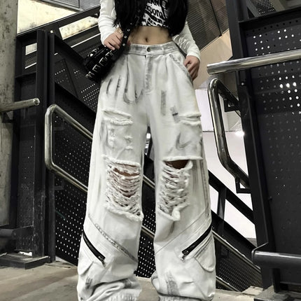 American Retro Distressed Dirty Ripped Jeans