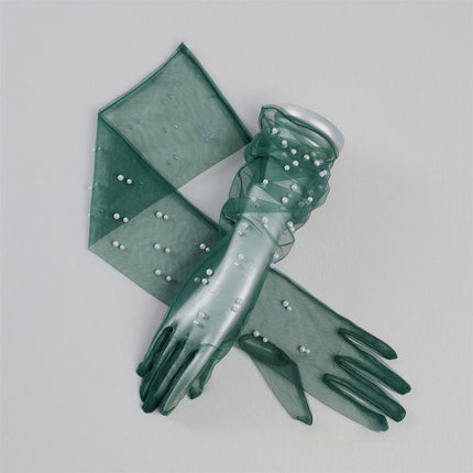 Summer Thin Bridal Pearl Mesh Gloves