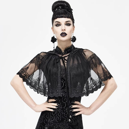 Devil Fashion Women's Wear Dark Lace Mesh Hooded Cloak