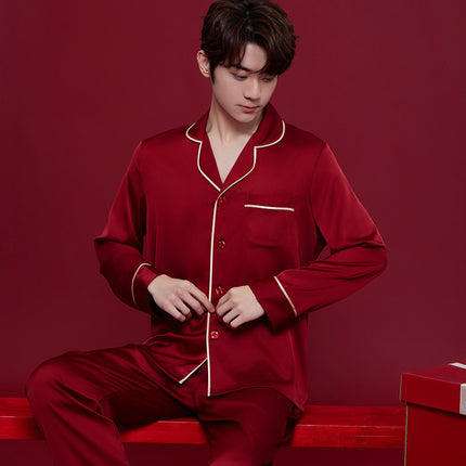 Spring And Autumn Ice Silk Red Festive Men's And Women's Wedding Dowry Suit