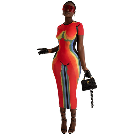 Women's Positioning Printed Round Neck Short Sleeve Dress