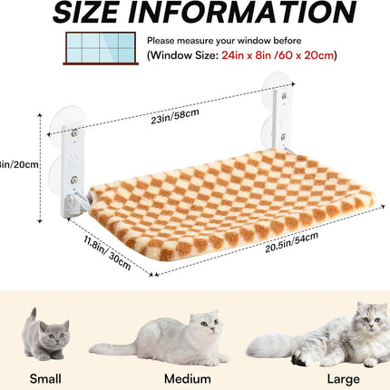 MEWOOFUN Cat Window Hammock - Steel Frame Perch With Strong Suction Cups For Indoor Cats Brown, Medium