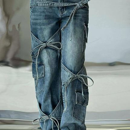 Denim Utility Jeans With Knot - Tied Elements