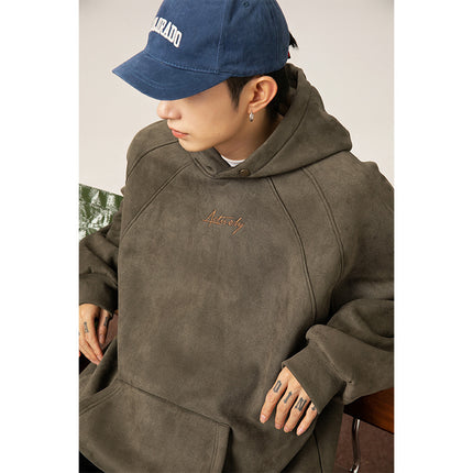 400g Suede Heavy Hooded Sweater Men's Autumn And Winter Split Design