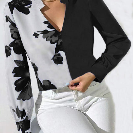 Printed Blouse V-neck Long Sleeve Women's Blouse
