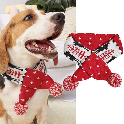 Christmas Pet Scarf Contrast Color Striped Red Snowflake Fur Ball Warm And Comfortable