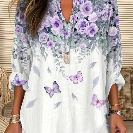 Women's 3D Digital Printing Fashion Round Neck Loose Shirt