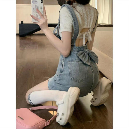 Blue Denim Suspender Skirt Dress Temperament Design Sense