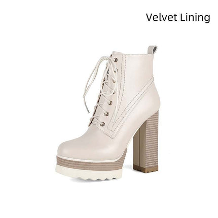 Women's Chunky Heel Waterproof Platform High Heel Boots