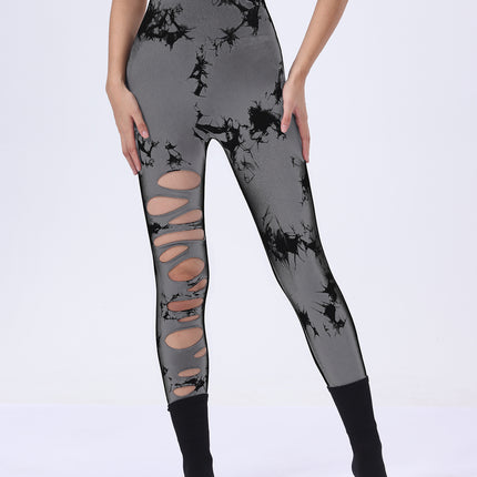 2 Pack Hollow Sexy High Elastic Women's Tie Dye Cutout Tights High Waist Workout Yoga Leggings, Scrunch Butt Lifting Elastic Pants, Tummy Control Butt Lifting Workout Yoga Athletic Pants