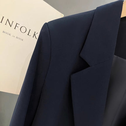 Navy Blue Leisure Simple Commute Easy Matching Coat