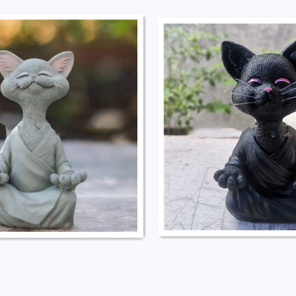 Whimsical Black Buddha Cat Figurine Meditation Yoga Collectible Happy Cat Decor Home Garden Decoration Garden Ornament