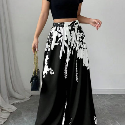 Fashion Printing Lace-up Waist-controlled Slimming Women's Casual Pants