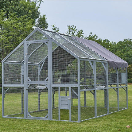 Outdoor Cat House Cat Fence, Upgraded Waterproof Cover - Gray